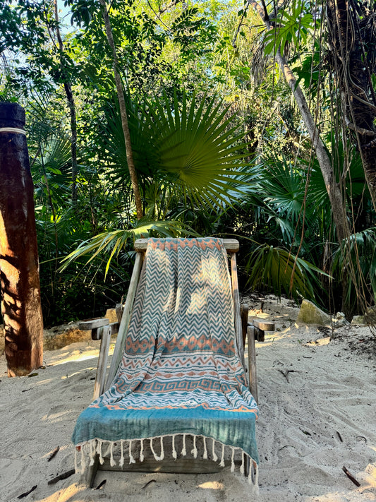 100 % Organic Turkish Cotton Towels Zigzag Orange & Green