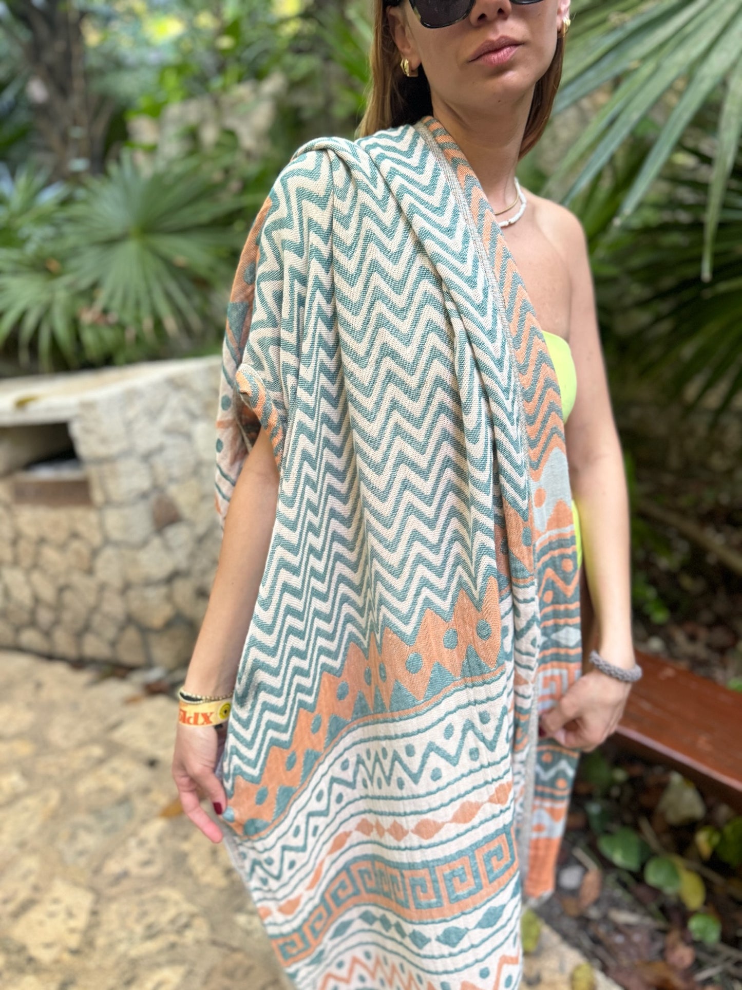 100 % Organic Turkish Cotton Towels Zigzag Orange & Green