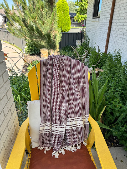 100 % Organic Turkish Cotton Towels W Design Burgundy